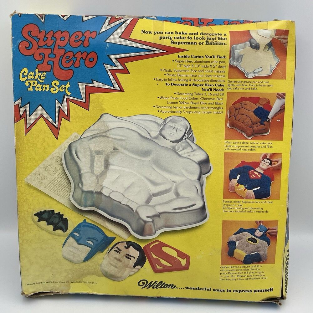 Wilton Batman Superman Super Hero Cake Pan Set Vintage 1977 With Box - Complete - Picture 10 of 16